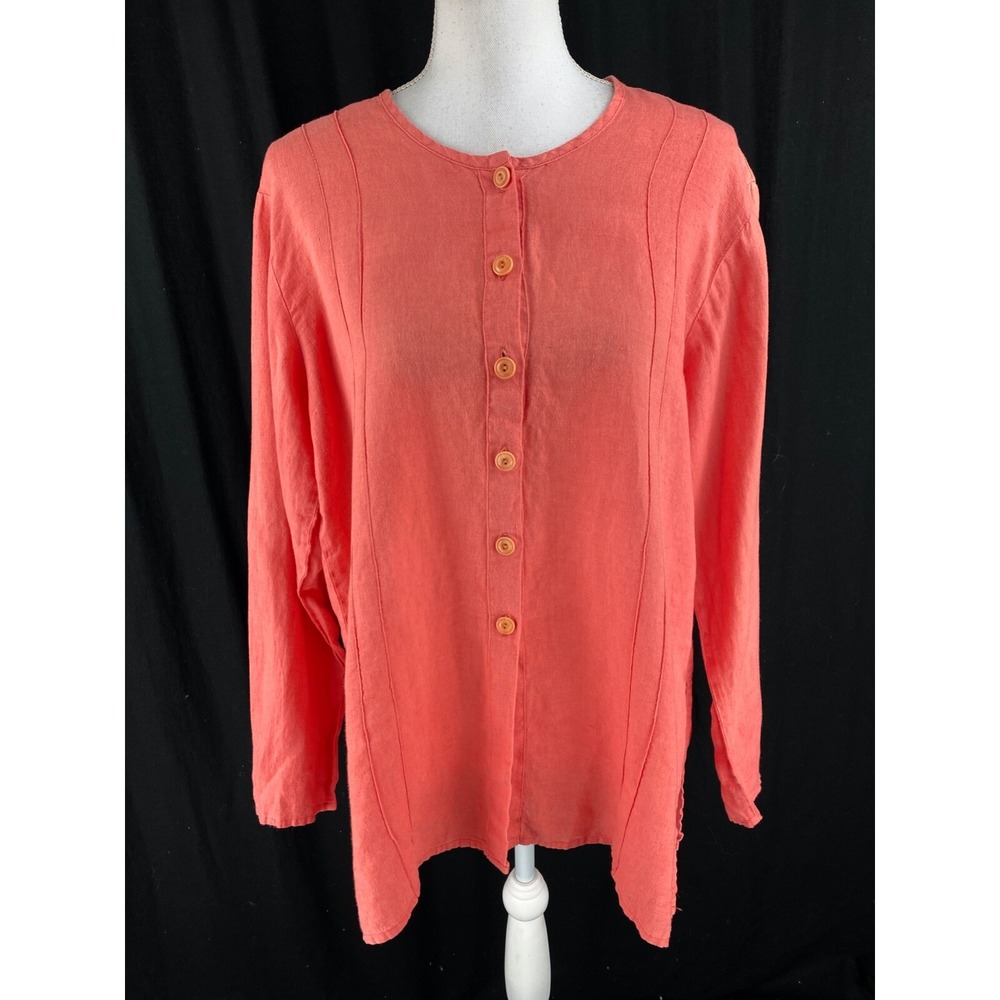 Flax Womens M Linen Cardigan Sweater Salmon Lagenlook Boho Hippie Knit‎